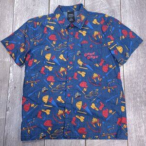 Chucky Mens Good Guys Button Shirt Size Medium Blue Horror Movie Short Sleeve